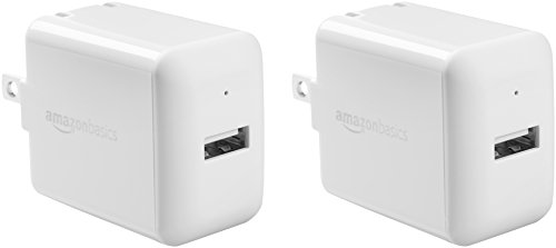 Amazon Basics 12W One Port USB-A Wall Charger (2.4A) for Phones (iPhone 16/15/14/13/12/11/X, Samsung, and more), Pack of 2, White