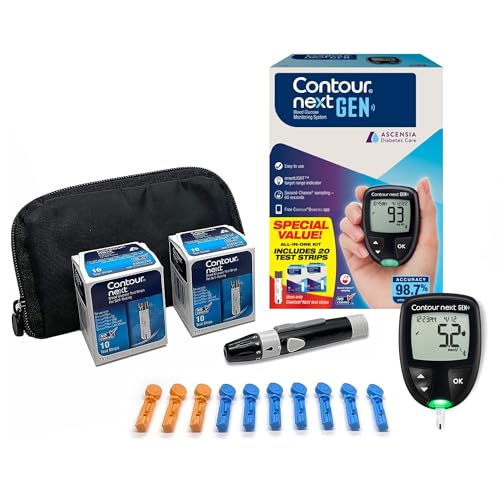 Ascensia CONTOUR NEXT GEN Blood Glucose Monitoring System – All-in-One Kit for Diabetes with Glucose Monitor and 20 Test Strips For Blood Sugar & Glucose Testing