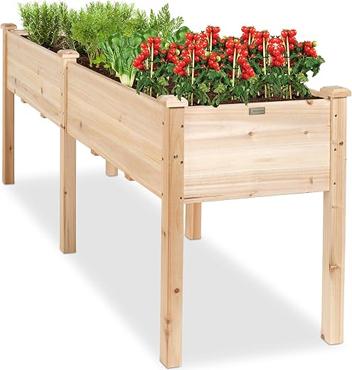 Elevated Wood Raised Garden Bed for Outdoor Use