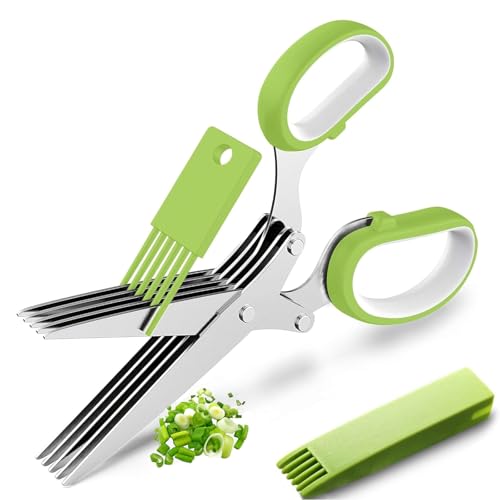 Herb Scissors Set, Kitchen Scissors with 5 Blades and Cover, Multipurpose Cutting Kitchen Herb Shears with Safety Cover and Cleaning Comb for Cutting Herbs and Papers