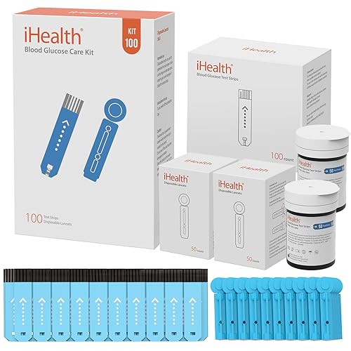 iHealth Blood Glucose Test Strips 100 Count, Lancets for Diabetes Management 100 Count, Compatible with iHealth Blood Glucose Monitor Only