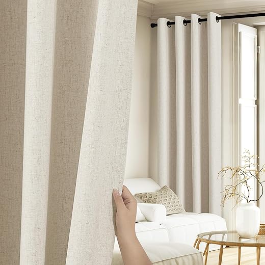 NICETOWN 100% Blackout Linen Curtains 84 inch