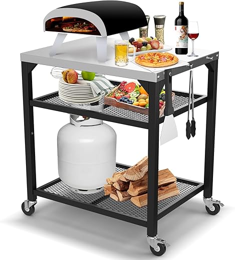 Movable Pizza Oven Table and Prep Cart