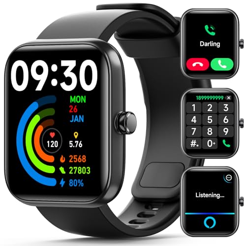 Smart Watches for Men Women Android & iPhone, 1.83'' Touch Screen Fitness Tracker Watch with Bluetooth Calls (Make/Answer), Health Monitor, IP68 Waterproof, 120 Sport Models, 14 Days Battery Life