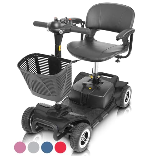 Vive 4 Wheel Mobility Scooter - Electric Powered Wheelchair Device - Compact Heavy Duty Mobile for Travel, Adults, Elderly - Long Range Power Extended Battery with Charger & Basket (FSA/HSA Eligible)