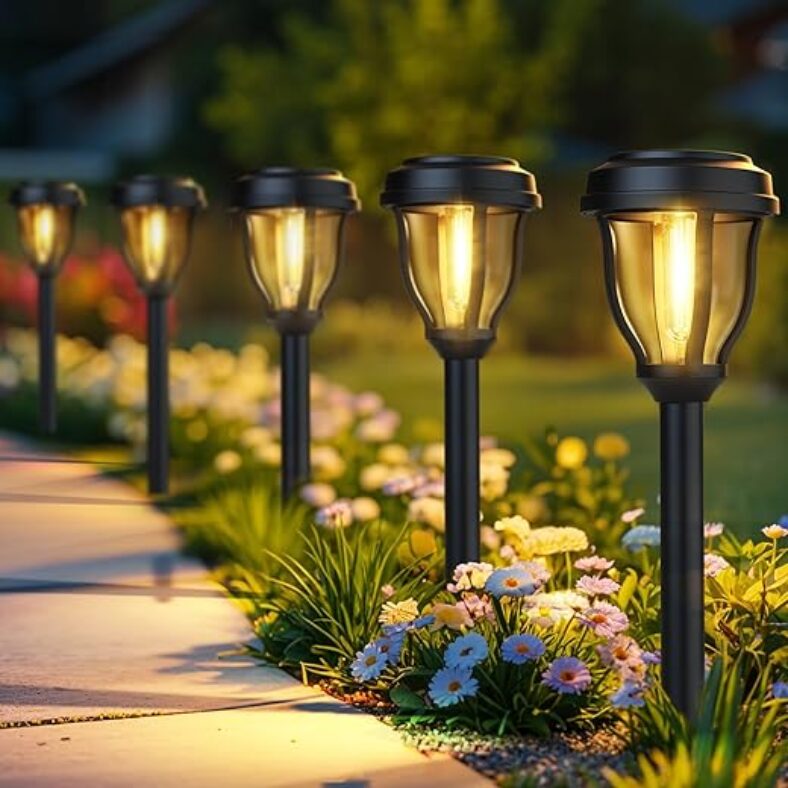 DERAYSION Solar Pathway Lights – Warm White, Rustic Style