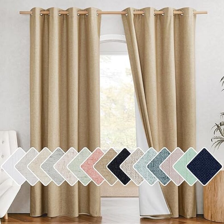 NICETOWN 100% Blackout Linen Curtains - Camel
