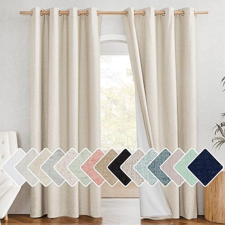NICETOWN Blackout Curtains – Durable Linen Drapes, 84″ x 52