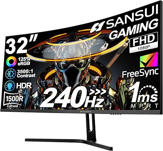 SANSUI 32 Inch Curved 240Hz Gaming Monitor