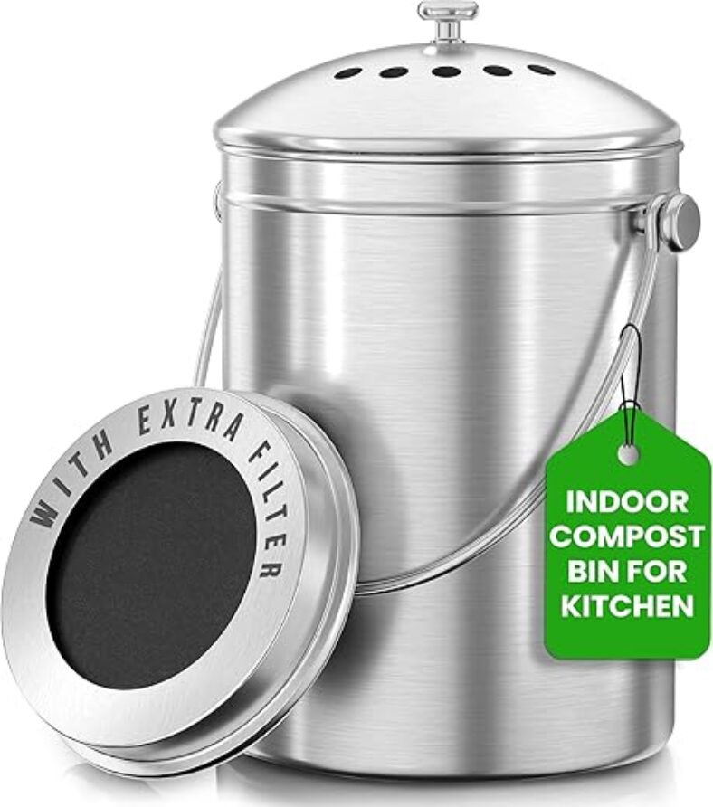 Utopia Kitchen 4.92L Stainless Steel Compost Bin – Odor Control