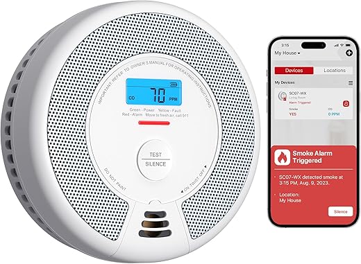 X-Sense Smart Smoke Detector Carbon Monoxide Detector Combo with Replaceable Battery, Wi-Fi Smoke and Carbon Monoxide Detector with Real-Time App Notifications, SC07-WX, 1-Pack